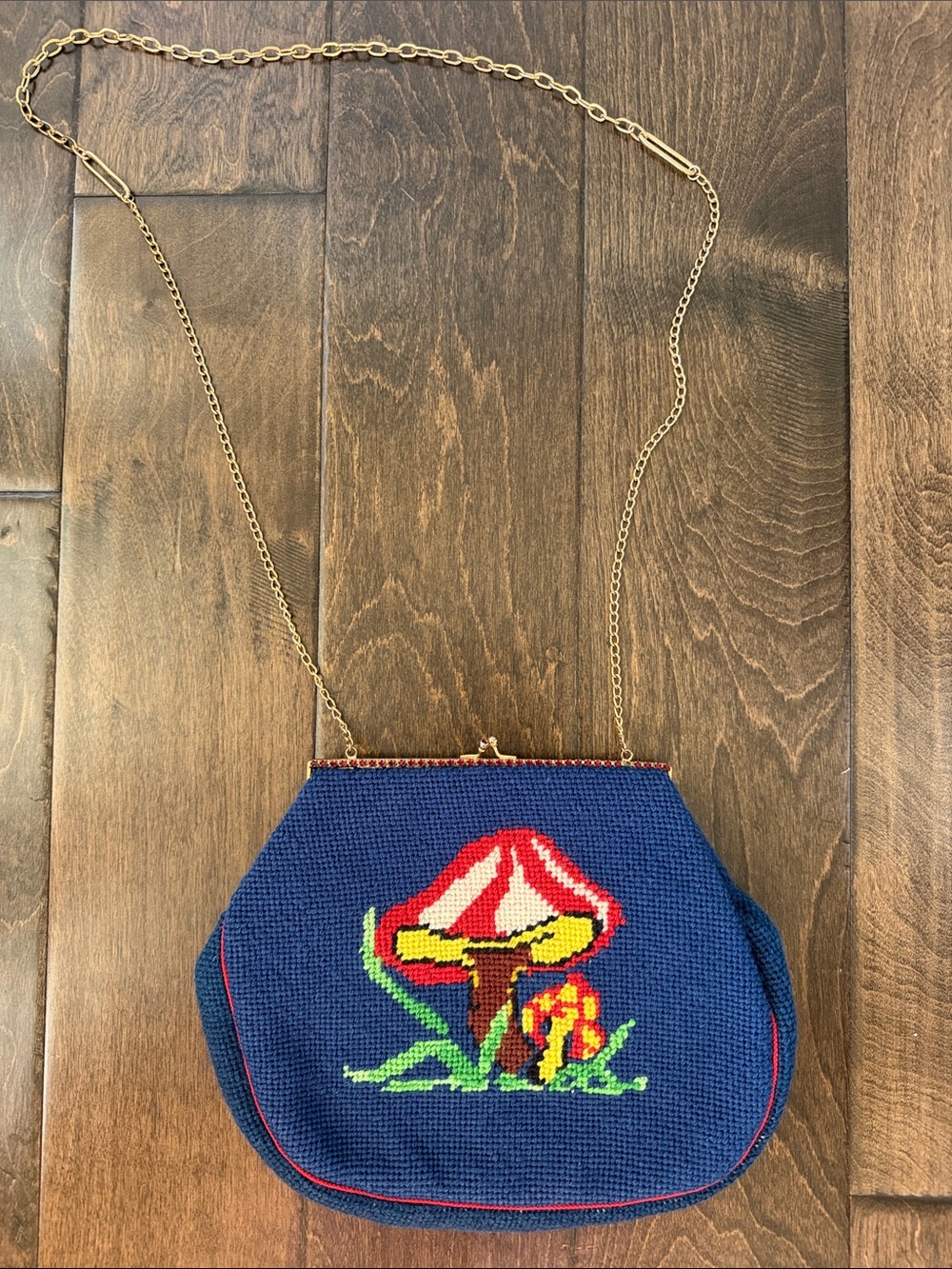 Needlepoint “Mushroom” monogrammed purse